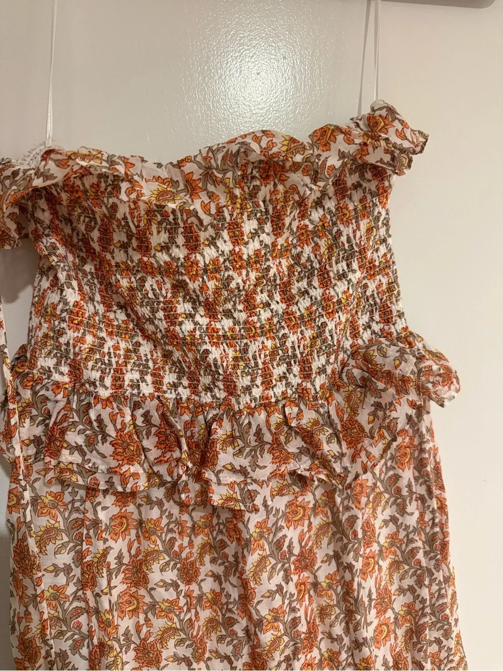 J. Crew Rust Floral Smocked Maxi Dress with Yellow Border